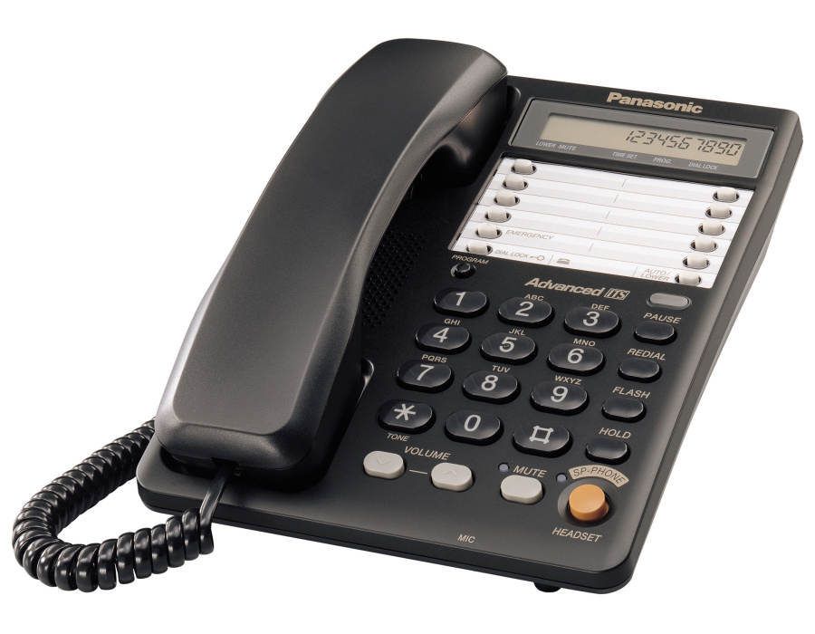 Телефон Panasonic KX-TS2365RUB (черный, 16-значный ЖК-дисплей с часами,ускоренный набор(10 номеров),однокнопочный набор(20 номеров))
