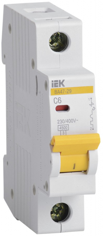 Автоматический выключатель однополюсный IEK [ MVA20-1-006-C ] 6А C ВА47-29 4.5кА (1 модуль)