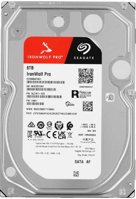 Жесткий диск 3.5" 8TB Seagate IronWolf Pro (ST8000NT001) (7200об/м, 256MB, SATA600, для использования в NAS корпоративного уровня (до 16 дисков) OEM