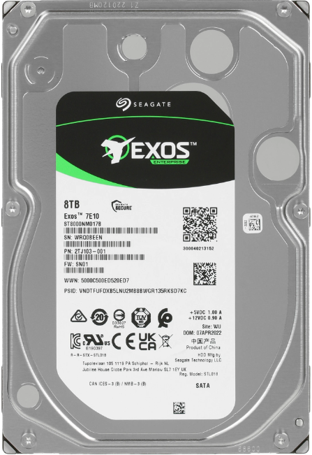 Жесткий диск 3.5" 8TB Seagate Exos 7E10 (ST8000NM017B) (7200об/м, 256MB, SATA600, для ЦОД, AF 512e) OEM