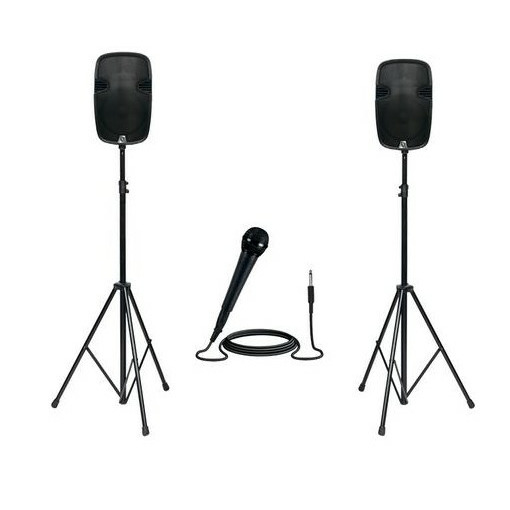 Комплект акустических систем INTREND [ITSPK-2X200BT] портативный, 400 Вт, 2 х 10"+0.75", 6-канальный микшер, фантомное питание +48V, 24-bit FX, MP3 плеер (USB+SD card), радио, Bluetooth, 1 проводной микрофон, 2 стойки для а/с (2 места)
