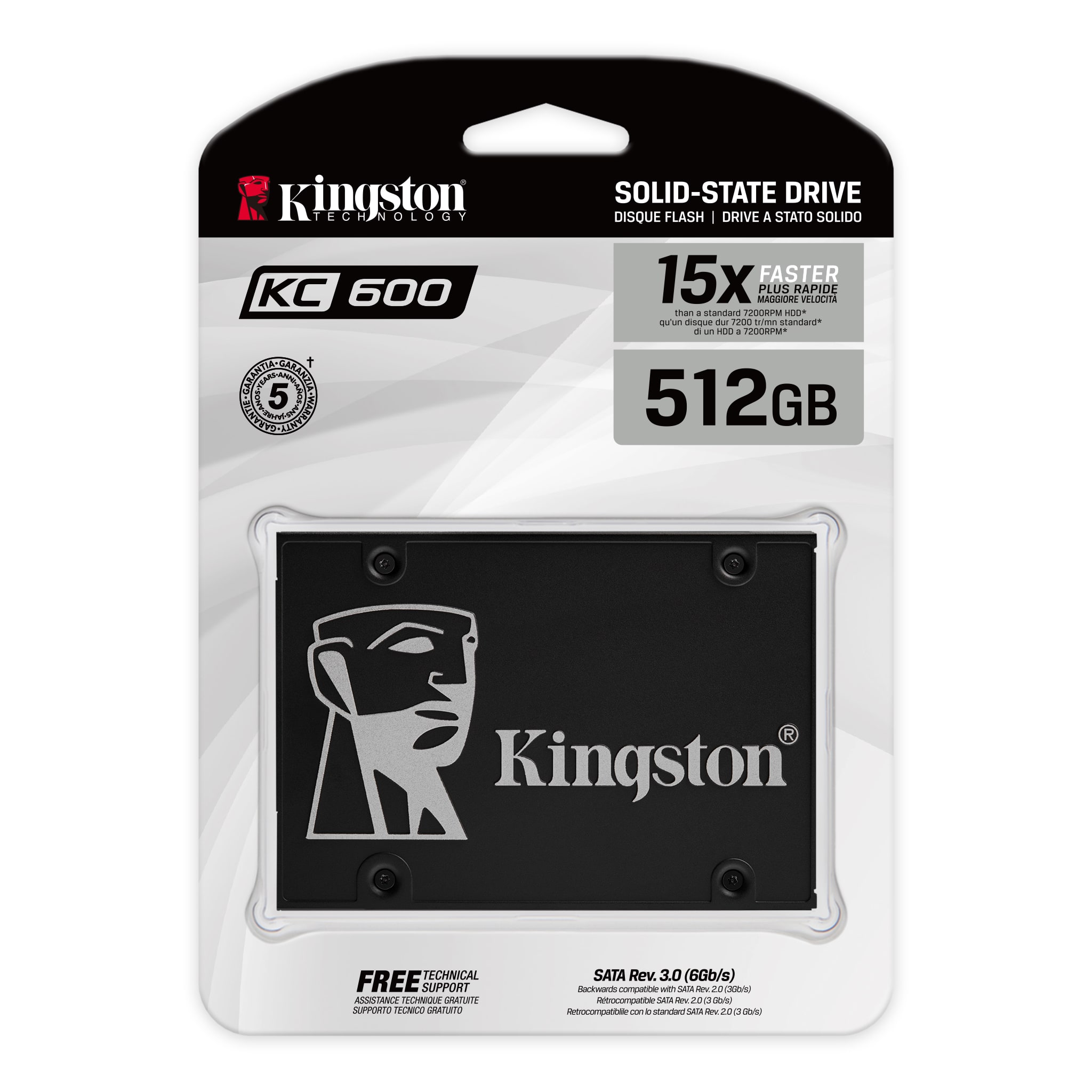 Накопитель SSD 2,5" 512GB Kingston KC600 (SKC600/512G) Retail (550/520МБ/сек, 90K/80K IOPS, SATA600, 3D TLC, TBW 300)