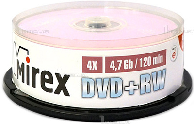 Диск DVD+RW Mirex (4.7 GB, 4 x, Cakebox, 25 шт) [ UL130022A4M ]