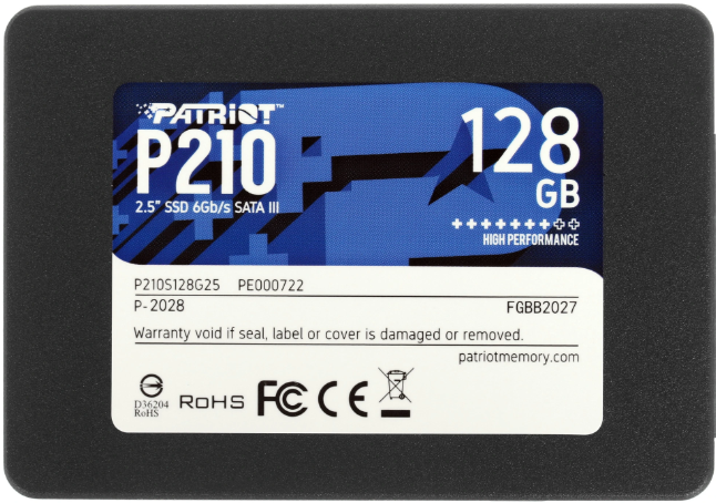 Накопитель SSD 2,5" 128GB Patriot P210 (P210S128G25) Retail (450/430МБ/сек, SATA600, 3D TLC, TBW 60)