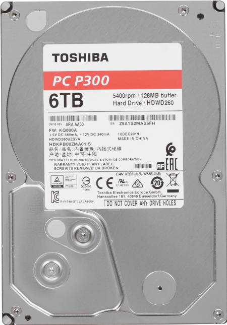 Жесткий диск 3.5" 6TB Toshiba P300 Series (HDWD260UZSVA) (5400об/м, 128MB, SATA600, для настольных ПК, AF 4Kn) OEM