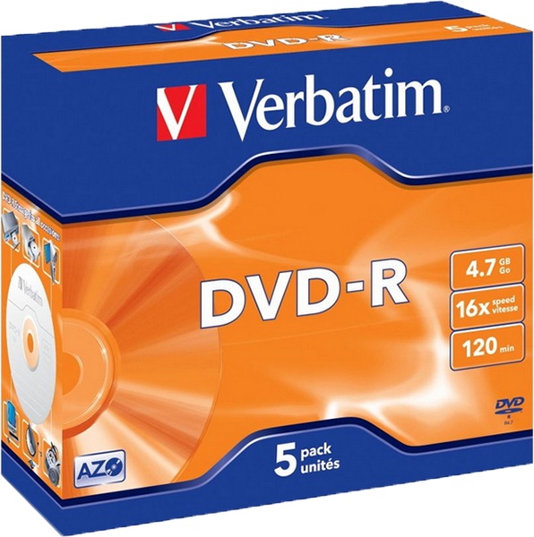 Диск DVD-R Verbatim (4.7 GB, 16 x, Jewelbox, 5 шт) [ 43519 ]