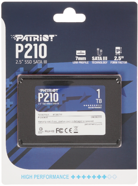Накопитель SSD 2,5" 1TB Patriot P210 (P210S1TB25) Retail (520/430МБ/сек, SATA600, 3D TLC, TBW 480)